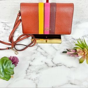 NEW Coach Anna Foldover Crossbody Clutch With Varsity Stripe
